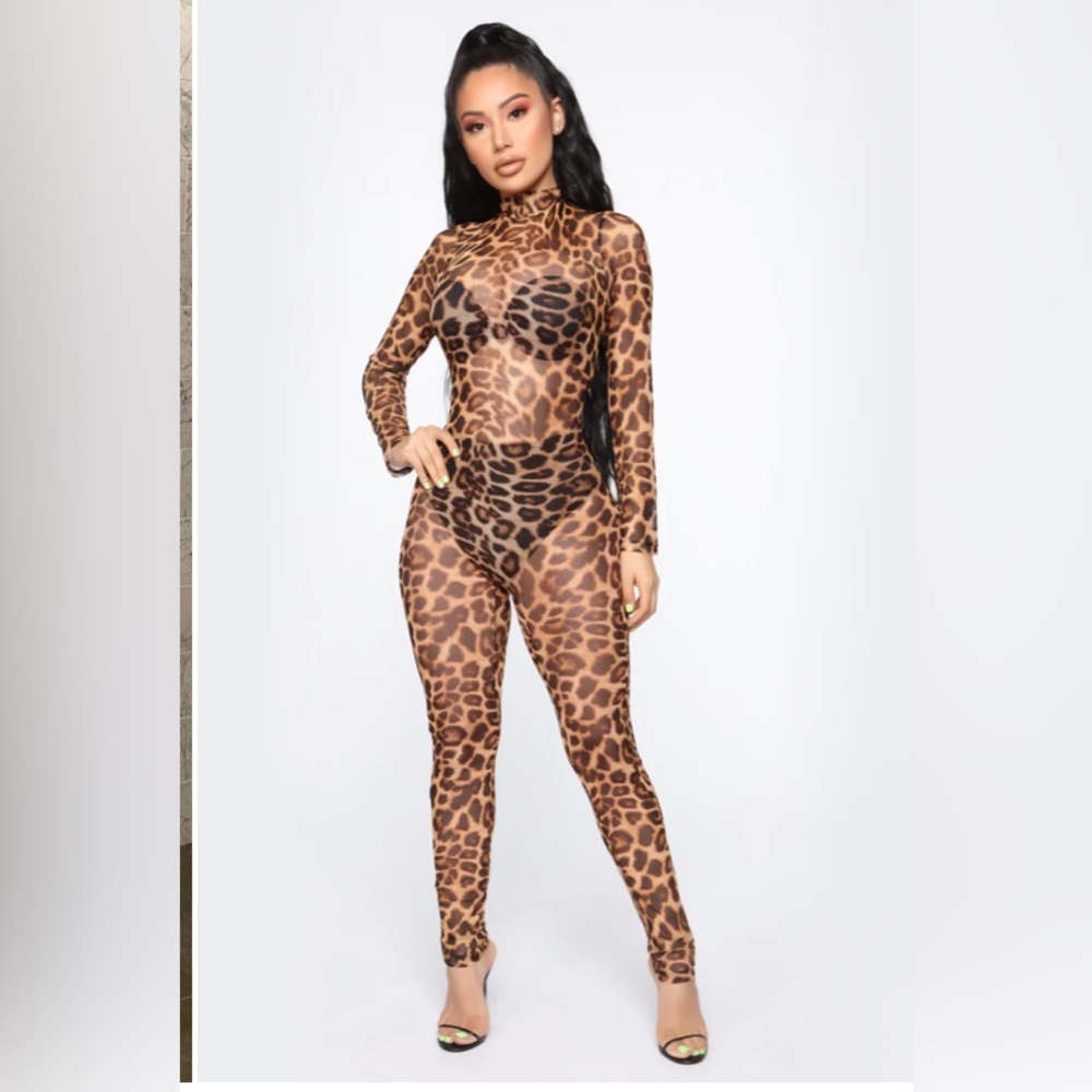 Sheer leopard jumpsuit xl